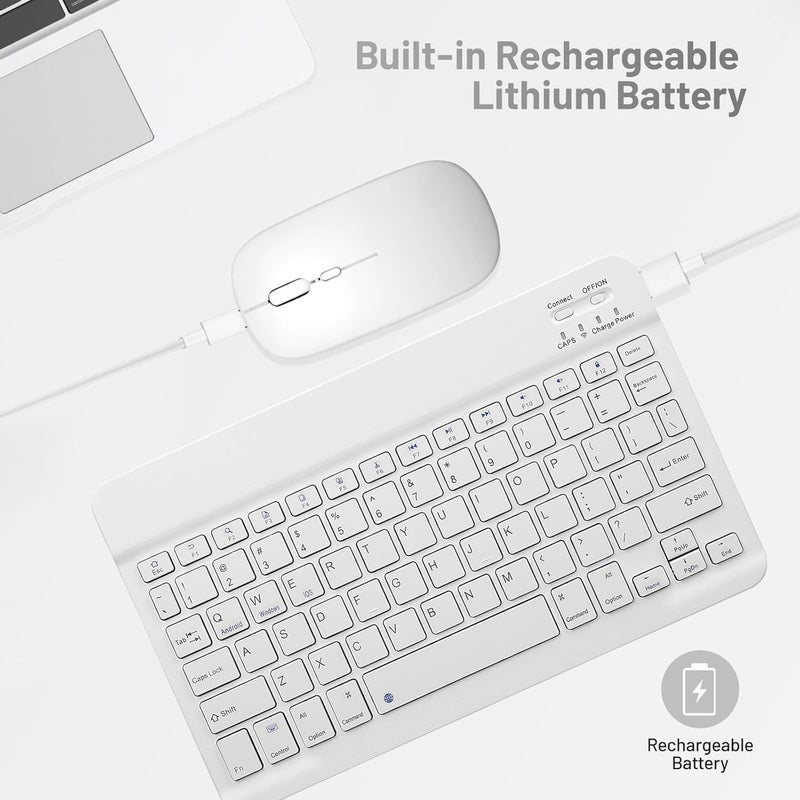 Guiheng Bluetooth Keyboard and Mouse Combo Rechargeable Portable Wireless Keyboard Mouse Set for Apple iPad iPhone iOS 13 and Above Samsung Tablet Phone Smartphone Android Windows (10 inch White) - Image 4